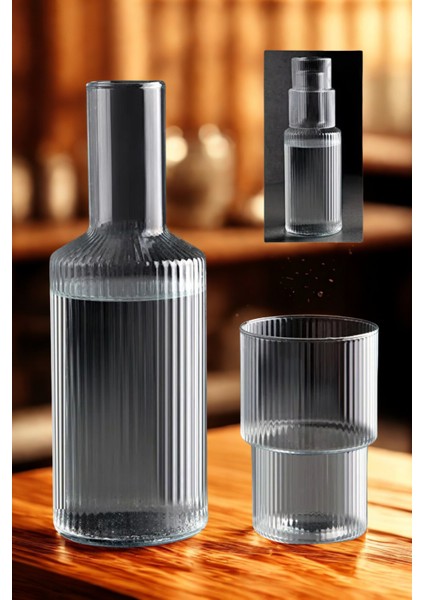 Rovere Cam Şeffaf Başucu Sürahisi – Bardak Kapaklı Su Şişesi