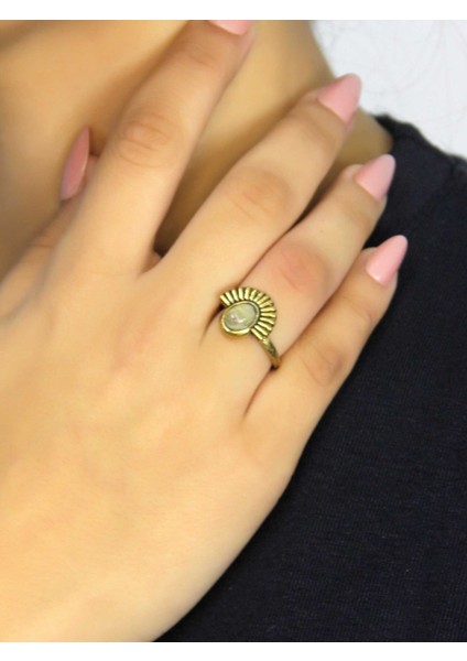 Doğal Taş Sitrin Doğal Taşlı Antik Model Kadın Ayarlanabillir Yüzük EUY82S