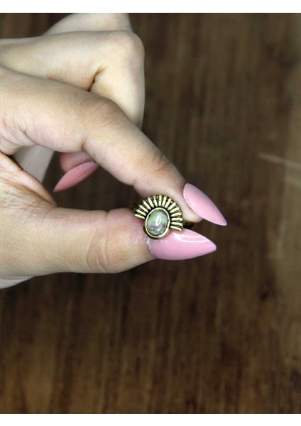 Doğal Taş Sitrin Doğal Taşlı Antik Model Kadın Ayarlanabillir Yüzük EUY82S modelleri