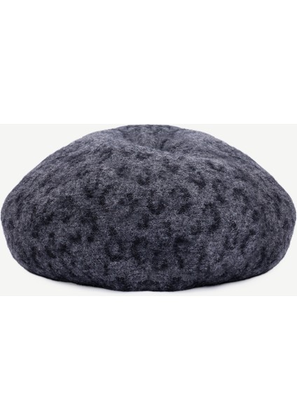 Yün Karışımlı Leopar Desenli Şapka
