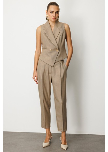 Kadın Yüksek Bel Dar Paça Pantolon 5055 Gold