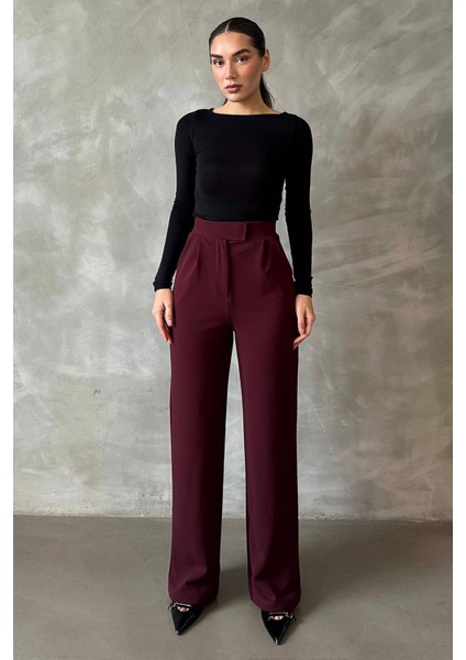 Bordo Likralı Cırt Kapamalı Palazzo Pantolon MG2291 modelleri