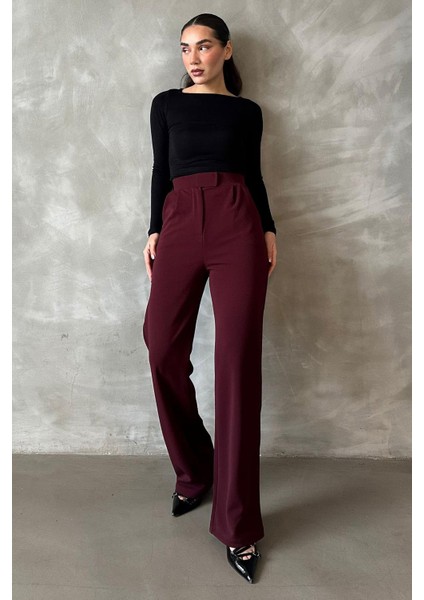 Bordo Likralı Cırt Kapamalı Palazzo Pantolon MG2291 indirimleri