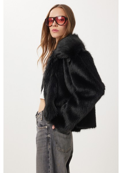Kısa Suni Kürk Kaban LXA0002 Siyah