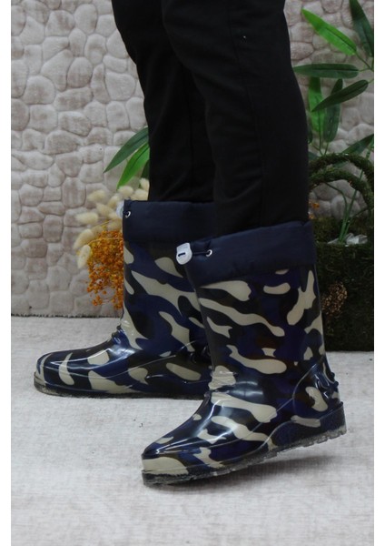 7061 Lacivert Kamuflaj Içi Peluşlu Su Geçirmez Erkek Çocuk Kar Yağmur Çizmesi modelleri