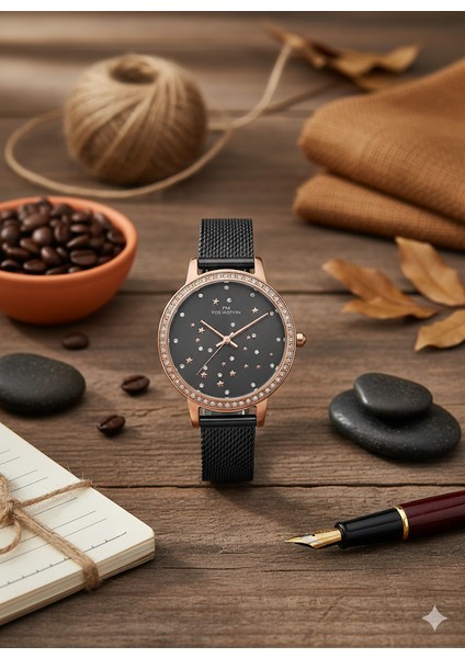 Kadın Kol Saati Altın Renk, Siyah Kadran - Şık Hasır Kordon, 2 Yıl Garantili fiyatları