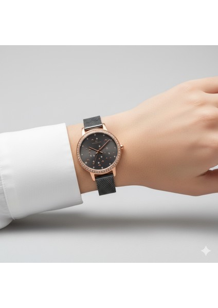 Kadın Kol Saati Altın Renk, Siyah Kadran - Şık Hasır Kordon, 2 Yıl Garantili modelleri