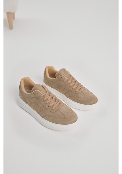 Erkek Bej Kalın Faylon Hafif Taban Bağcıklı Spor Ayakkabı fiyatları