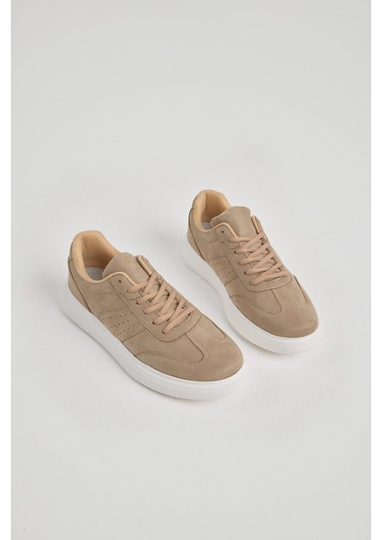 Erkek Bej Kalın Faylon Hafif Taban Bağcıklı Spor Ayakkabı modelleri