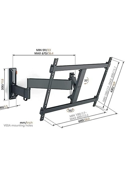 Tvm 3645 Döndürülebilir Tv Duvar Askısı, 40-77 Inç Televizyonlar Için, Maks. 35 Kg, 180°&APOS;YE Kadar Döndürülebilir Full-Motion+ Tv Tutucu Maks. Vesa 600X400, Evrensel Uyumluluk modelleri