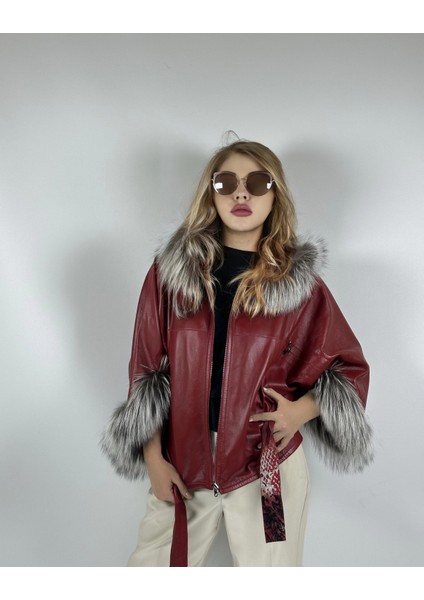 Çift Taraflı Giyilebilir Kadın Deri Mont Yarasa Model