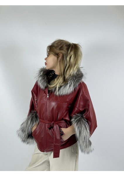 Çift Taraflı Giyilebilir Kadın Deri Mont Yarasa Model