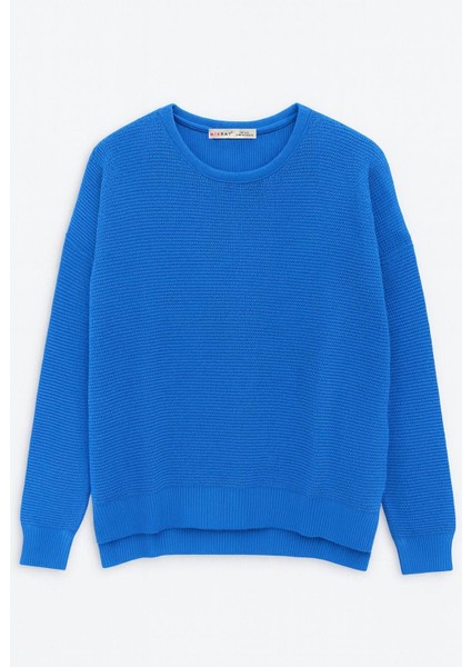 6183 Kadın Nopeli Oversize Triko Ince Kazak Indigo