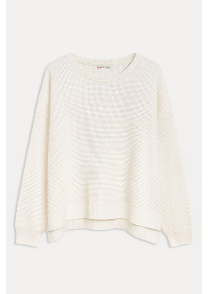 6183 Kadın Nopeli Oversize Triko Ince Kazak Vanilya