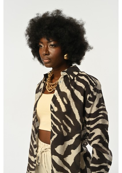 Kadın Zebra Desenli Oversize Kesim Gömlek fiyatları