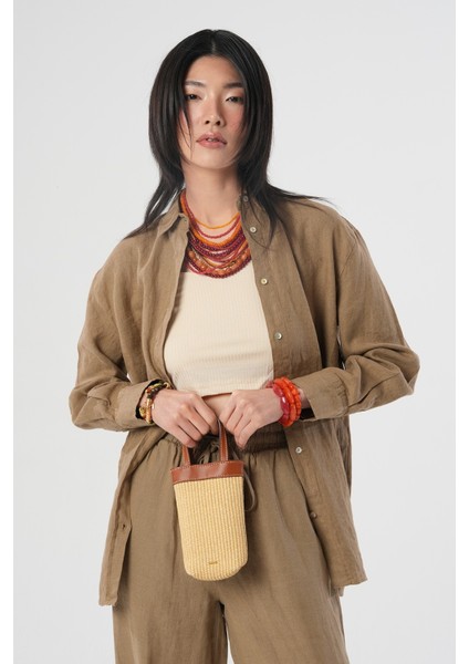 Kadın %100 Keten Yanları Düğme Detaylı Gömlek