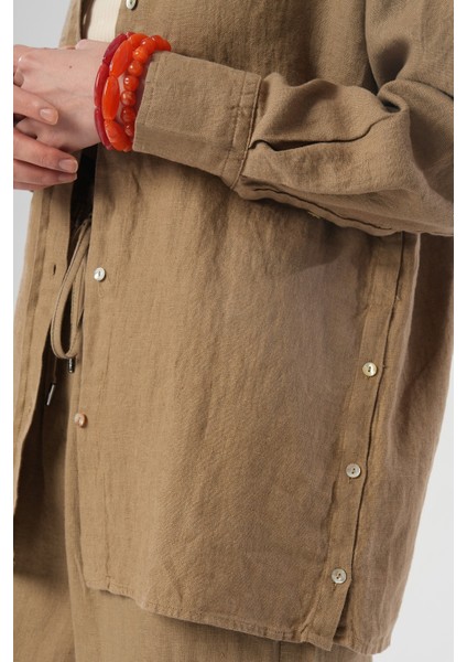 Kadın %100 Keten Yanları Düğme Detaylı Gömlek modelleri