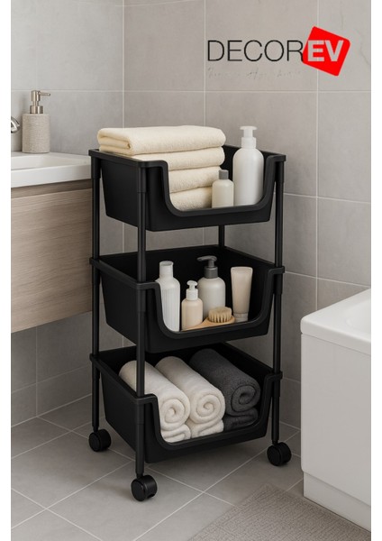 3 Katlı Tekerlekli Plastik Organizer Raf – Çok Amaçlı Mutfak, Banyo ve Ofis Düzenleyici (Siyah) fiyatları