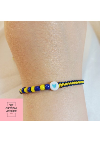 Fenerbahçe Kalpli Sarı Lacivert Boncuklu Unisex Taraftar Makrome Bileklik – Sarı Lacivert Boncuk El Yapımı Hediyelik Takı - Fenerbahçe Bileklik - Makrome Bileklik - Taraftar Bileklik