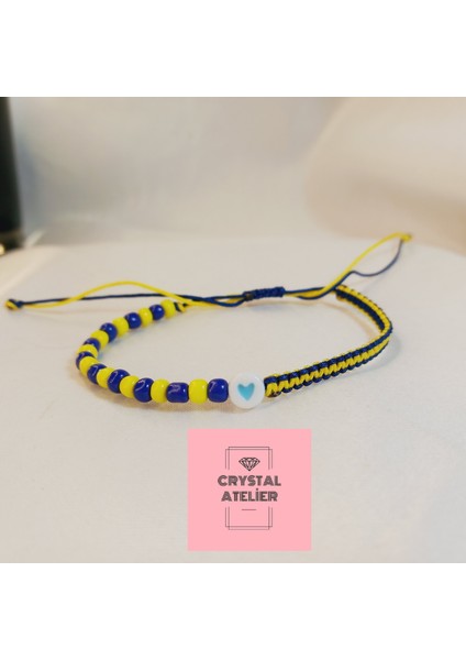 Fenerbahçe Kalpli Sarı Lacivert Boncuklu Unisex Taraftar Makrome Bileklik – Sarı Lacivert Boncuk El Yapımı Hediyelik Takı - Fenerbahçe Bileklik - Makrome Bileklik - Taraftar Bileklik