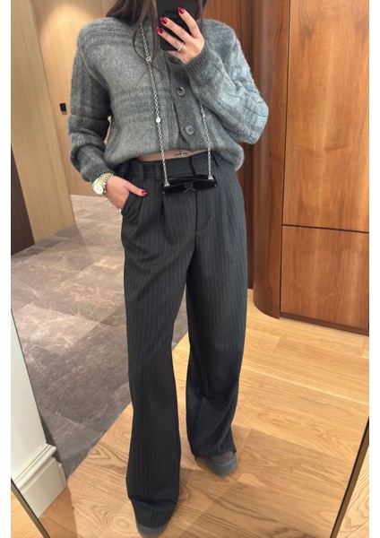 Çizgili Premium Palazzo- Antrasit fırsatları