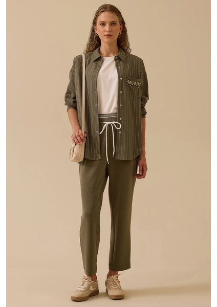 Kadın Elastik Bel Cepli Pantolon 0031 Haki