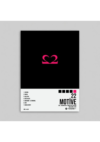 Motive - 22 Albüm Spotify Çerçeveli - Çerçevesiz Poster Tablo