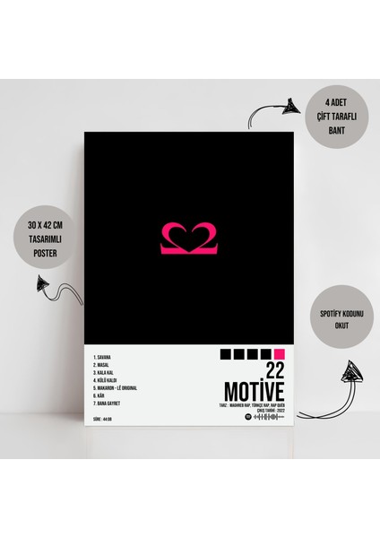 Motive - 22 Albüm Spotify Çerçeveli - Çerçevesiz Poster Tablo fiyatları