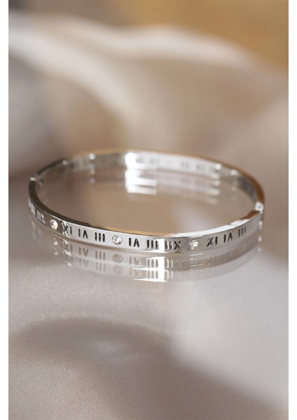 Bfs 316L Çelik Roma Rakamlı Silver Renk Bilezik Kelepçe