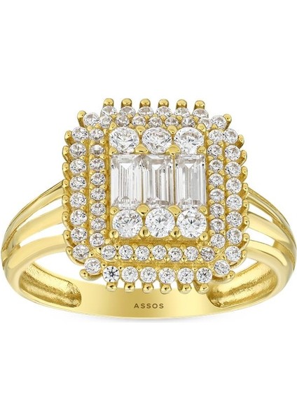 Altın Baget Taşlı Tasarım Yüzük - 14K