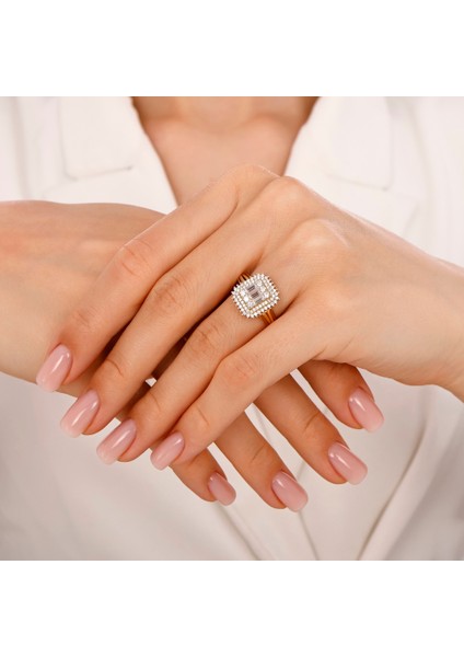 Altın Baget Taşlı Tasarım Yüzük - 14K modelleri