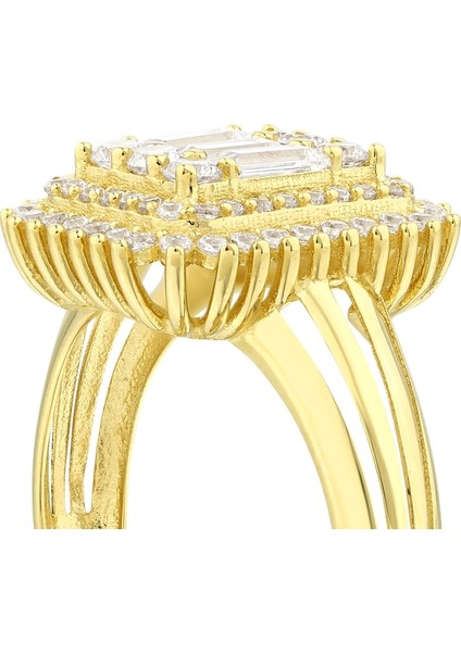 Altın Baget Taşlı Tasarım Yüzük - 14K fırsatları