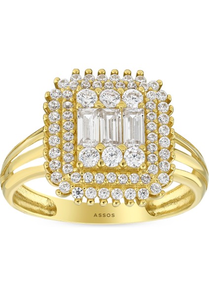 Altın Baget Taşlı Tasarım Yüzük - 14K indirimleri