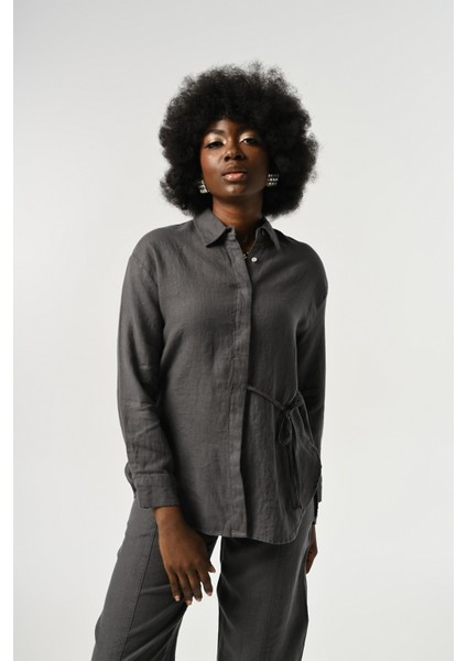 Kadın %100 Keten Önü Bağlama Detaylı Gömlek fiyatları