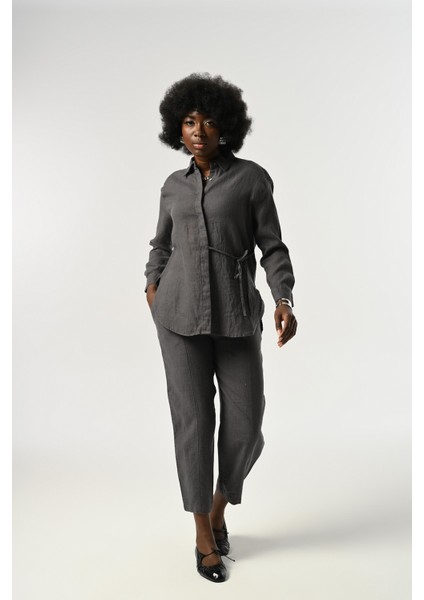 Kadın %100 Keten Önü Bağlama Detaylı Gömlek modelleri