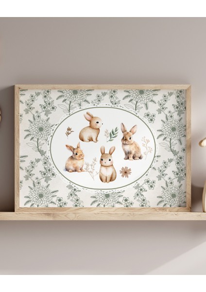 Vintage Tavşanlar Yatay Dijital Baskı Poster (Çerçevesiz)