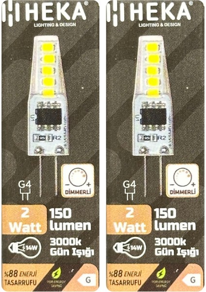 (2 Adet) Heka 2W (14W) 3000K (Sarı Işık) G4 Duylu Dim Edilebilir LED Kapsül Ampul