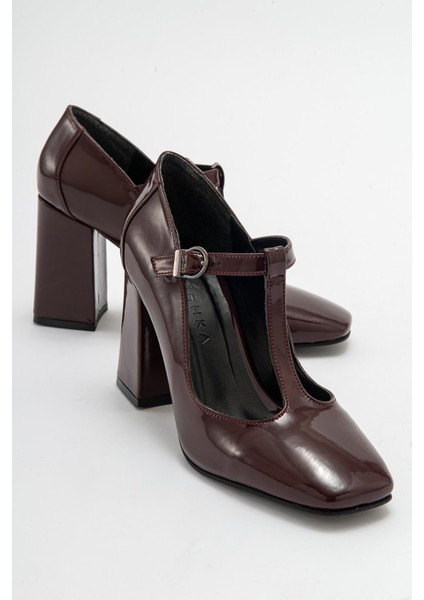 OMERA Bordo Rugan Kalın Topuklu Kadın Ayakkabı