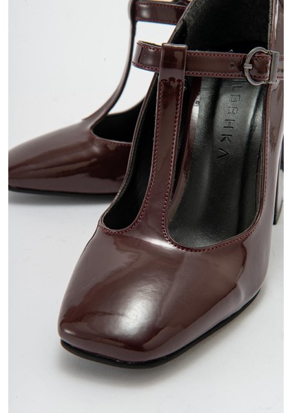 OMERA Bordo Rugan Kalın Topuklu Kadın Ayakkabı