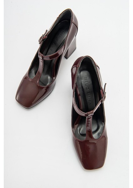 OMERA Bordo Rugan Kalın Topuklu Kadın Ayakkabı