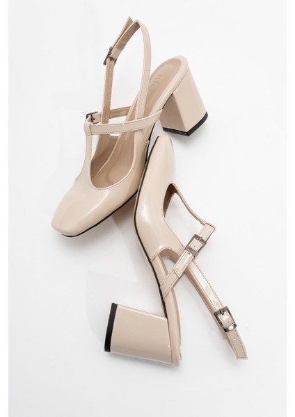 ACRON Ekru Rugan Tokalı Kadın Ayakkabı