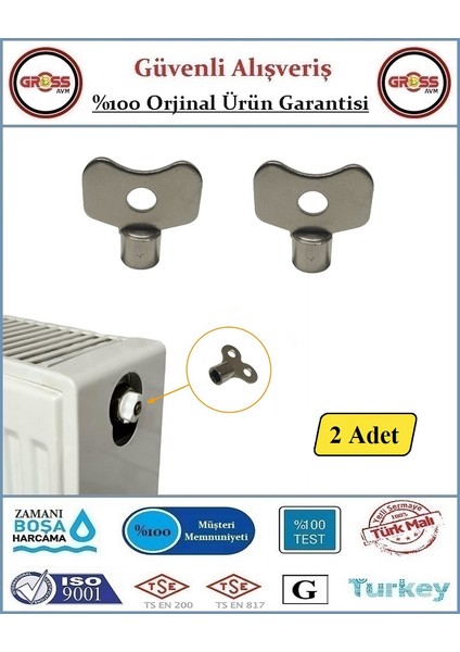 Purjör Anahtarı - Kalorifer Radyatör Petek Hava Alma Anahtarı - 2 Adet