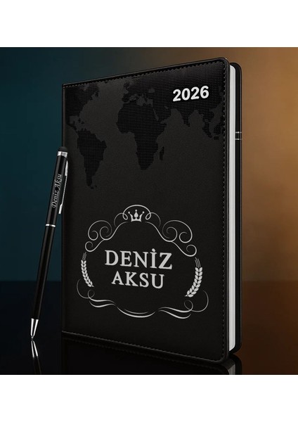 Kişiye Özel Isimli Termo Sert Kapak 2026 Siyah Ajanda & Kalem -6, Öğretmenler Günü Hediyesi, Yeni Iş Hediyesi
