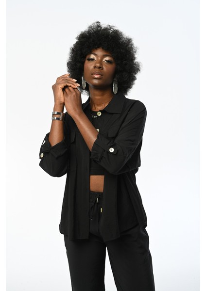 Kadın Oversıze Kesim Modal Kumaş Rahat Kalıp Gömlek