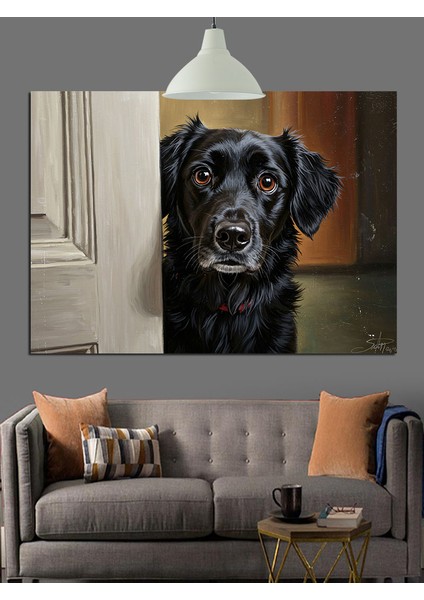 Kapıdaki Siyah Köpek Dekoratif Kanvas - Mdf Ahşap Tablo modelleri