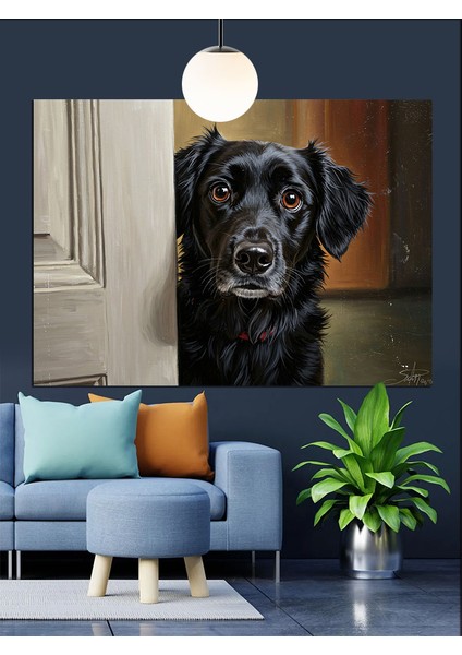 Kapıdaki Siyah Köpek Dekoratif Kanvas - Mdf Ahşap Tablo indirimleri