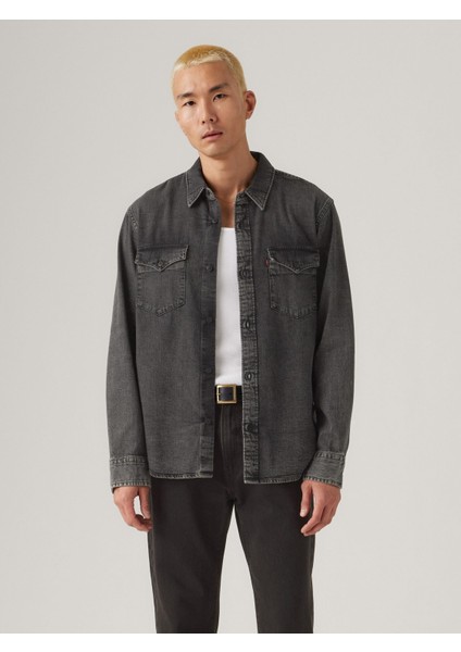 Relaxed Fit Erkek Siyah Jean Kot Gömlek A1919-0062