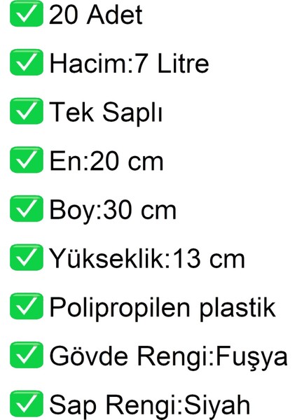 Plastik Kozmetik Alışveriş El Sepeti 7 Litre Fuşya 20 Adet fiyatları