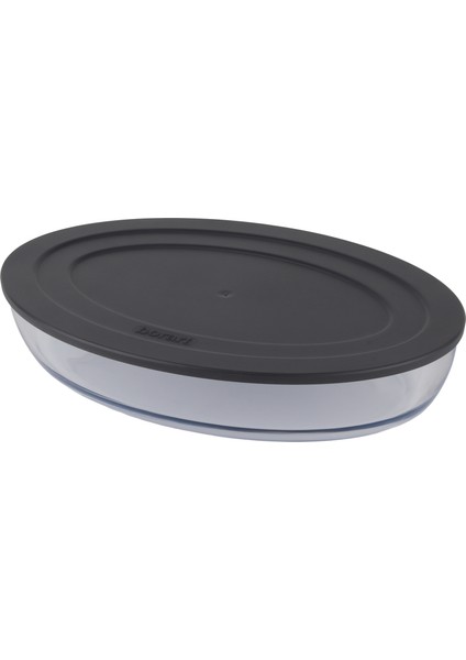Antrasit Plastik Kapaklı Sade Büyük Oval Cam Tepsi