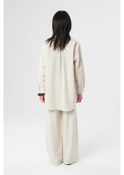 Kadın Natur Renk Önü Boncuk-Pul Işlemeli Oversize Gömlek indirimleri